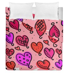 Valentine Wallpaper Whimsical Cartoon Pink Love Heart Wallpaper Design Duvet Cover Double Side (queen Size)