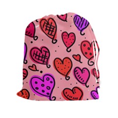 Valentine Wallpaper Whimsical Cartoon Pink Love Heart Wallpaper Design Drawstring Pouches (xxl)