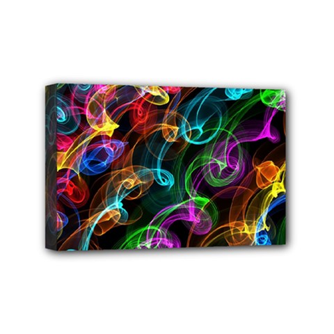 Rainbow Ribbon Swirls Digitally Created Colourful Mini Canvas 6  X 4 