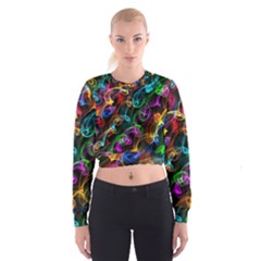 Rainbow Ribbon Swirls Digitally Created Colourful Cropped Sweatshirt by Nexatart