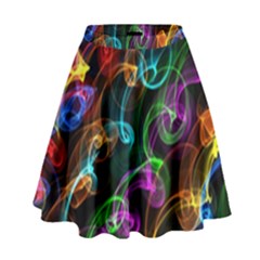 Rainbow Ribbon Swirls Digitally Created Colourful High Waist Skirt by Nexatart