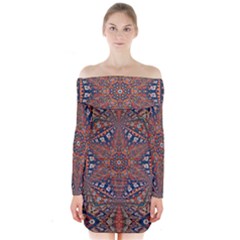 Armenian Carpet In Kaleidoscope Long Sleeve Off Shoulder Dress