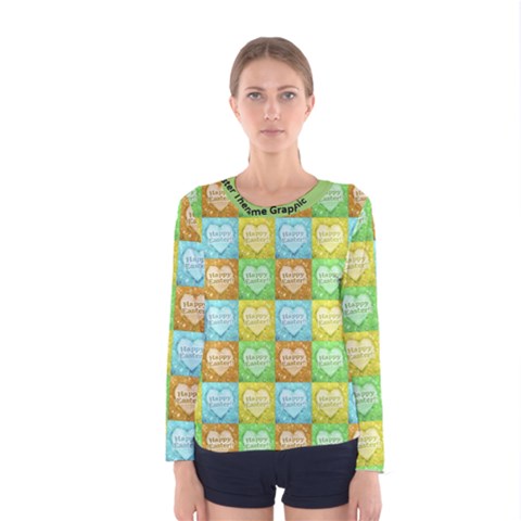 Colorful Happy Easter Theme Pattern Women s Long Sleeve Tee by dflcprintsclothing