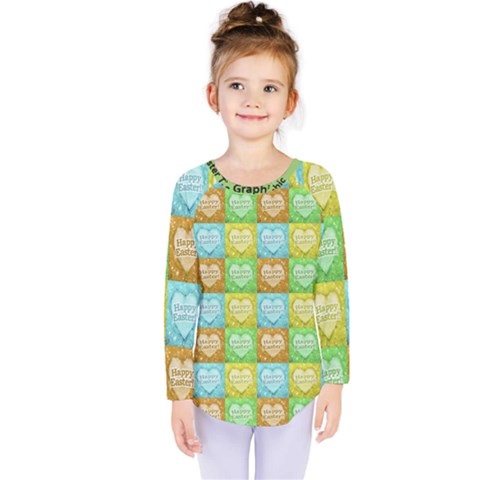 Colorful Happy Easter Theme Pattern Kids  Long Sleeve Tee by dflcprintsclothing
