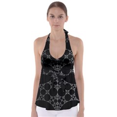 Drawing Of A White Spindle On Black Babydoll Tankini Top by Nexatart