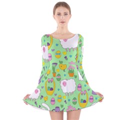 Cute Easter Pattern Long Sleeve Velvet Skater Dress by Valentinaart