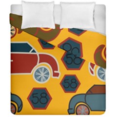 Husbands Cars Autos Pattern On A Yellow Background Duvet Cover Double Side (california King Size) by Nexatart