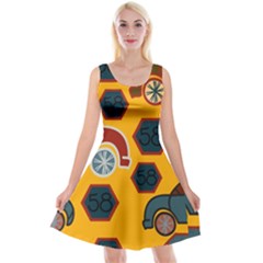 Husbands Cars Autos Pattern On A Yellow Background Reversible Velvet Sleeveless Dress by Nexatart