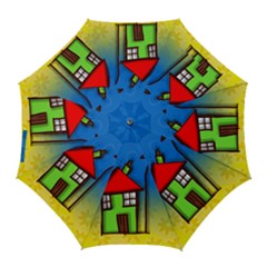 Colorful Illustration Of A Doodle House Golf Umbrellas