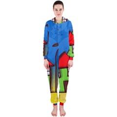 Colorful Illustration Of A Doodle House Hooded Jumpsuit (ladies) 