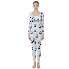 Water Drops On White Background Long Sleeve Catsuit by Nexatart