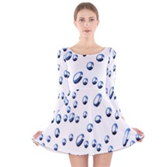 Water Drops On White Background Long Sleeve Velvet Skater Dress by Nexatart