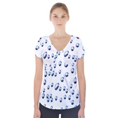 Water Drops On White Background Short Sleeve Front Detail Top by Nexatart