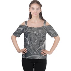 Fractal Black Ribbon Spirals Women s Cutout Shoulder Tee