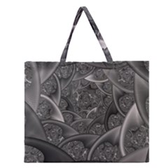 Fractal Black Ribbon Spirals Zipper Large Tote Bag by Nexatart