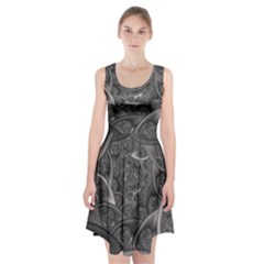 Fractal Black Ribbon Spirals Racerback Midi Dress