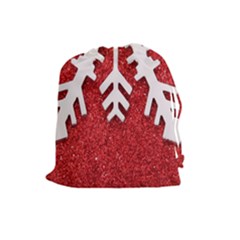 Macro Photo Of Snowflake On Red Glittery Paper Drawstring Pouches (large)  by Nexatart