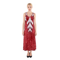 Macro Photo Of Snowflake On Red Glittery Paper Sleeveless Maxi Dress