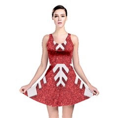 Macro Photo Of Snowflake On Red Glittery Paper Reversible Skater Dress by Nexatart