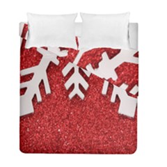 Macro Photo Of Snowflake On Red Glittery Paper Duvet Cover Double Side (full/ Double Size) by Nexatart