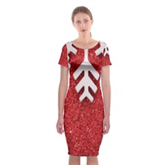 Macro Photo Of Snowflake On Red Glittery Paper Classic Short Sleeve Midi Dress by Nexatart