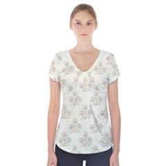 Seamless Floral Pattern Short Sleeve Front Detail Top by TastefulDesigns