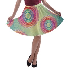 Abstract Geometric Wheels Pattern A-line Skater Skirt by LovelyDesigns4U