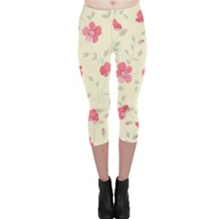 Seamless Flower Pattern Capri Leggings  by TastefulDesigns