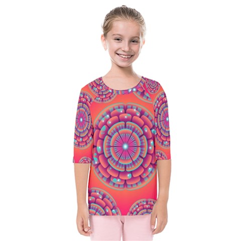 Pretty Floral Geometric Pattern Kids  Quarter Sleeve Raglan Tee by LovelyDesigns4U