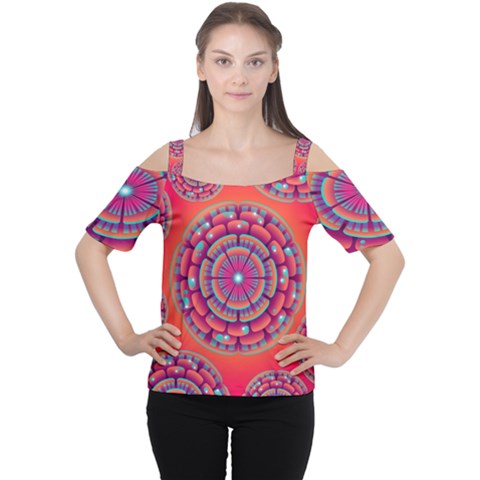 Pretty Floral Geometric Pattern Women s Cutout Shoulder Tee by LovelyDesigns4U