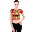Red and Orange Floral Geometric Pattern Crew Neck Crop Top View1
