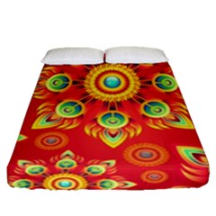 Red And Orange Floral Geometric Pattern Fitted Sheet (queen Size) by LovelyDesigns4U