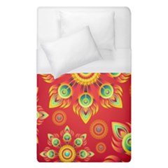 Red And Orange Floral Geometric Pattern Duvet Cover (single Size) by LovelyDesigns4U