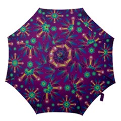 Purple And Green Floral Geometric Pattern Hook Handle Umbrellas (medium) by LovelyDesigns4U