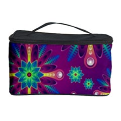 Purple And Green Floral Geometric Pattern Cosmetic Storage Case by LovelyDesigns4U
