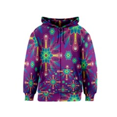 Purple And Green Floral Geometric Pattern Kids  Zipper Hoodie by LovelyDesigns4U