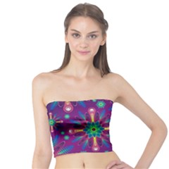 Purple And Green Floral Geometric Pattern Tube Top by LovelyDesigns4U