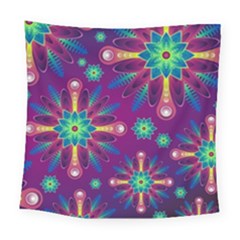 Purple And Green Floral Geometric Pattern Square Tapestry (large) by LovelyDesigns4U