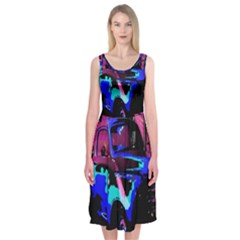 Abstract Artwork Of A Old Truck Midi Sleeveless Dress