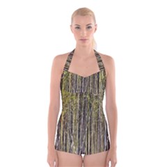 Bamboo Trees Background Boyleg Halter Swimsuit  by Nexatart