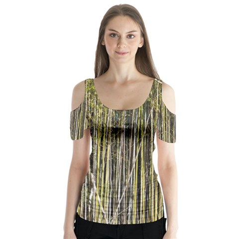 Bamboo Trees Background Butterfly Sleeve Cutout Tee  by Nexatart