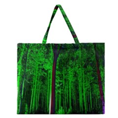 Spooky Forest With Illuminated Trees Zipper Large Tote Bag by Nexatart