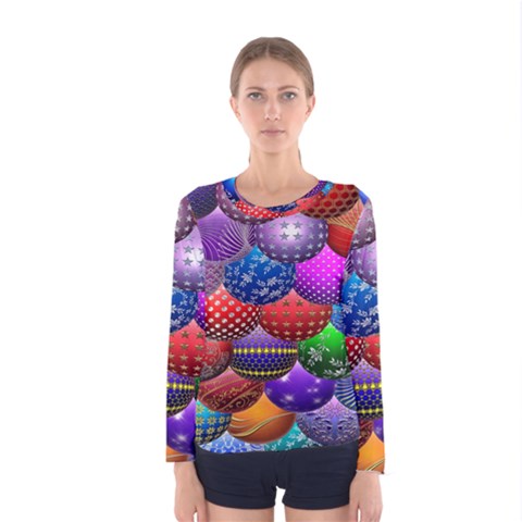 Fun Balls Pattern Colorful And Ornamental Balls Pattern Background Women s Long Sleeve Tee by Nexatart