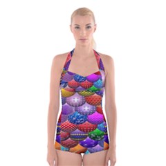 Fun Balls Pattern Colorful And Ornamental Balls Pattern Background Boyleg Halter Swimsuit  by Nexatart