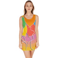 Birthday Party Balloons Colourful Cartoon Illustration Of A Bunch Of Party Balloon Sleeveless Bodycon Dress