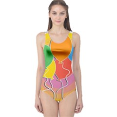 Birthday Party Balloons Colourful Cartoon Illustration Of A Bunch Of Party Balloon One Piece Swimsuit by Nexatart