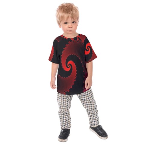 Red Fractal Spiral Kids  Raglan Tee by Nexatart