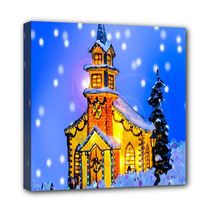 Winter Church Mini Canvas 8  x 8 