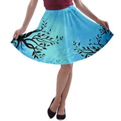 Blue Night Portrait Background A-line Skater Skirt