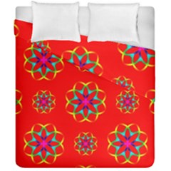 Rainbow Colors Geometric Circles Seamless Pattern On Red Background Duvet Cover Double Side (california King Size) by Nexatart
